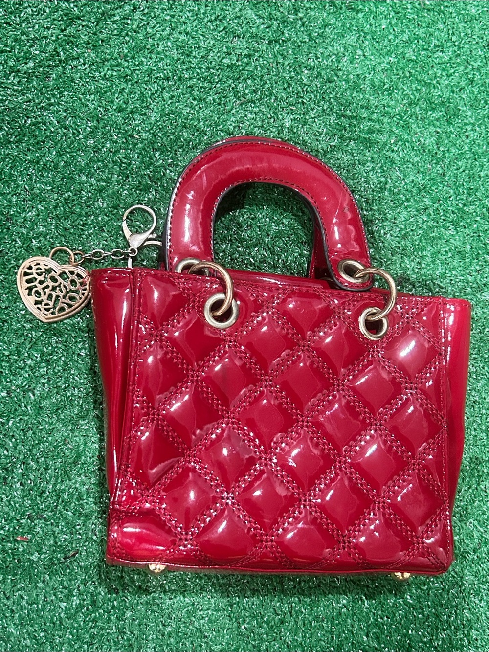 Red Quilted Mini Handbag with Heart Charm